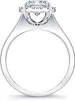 This image shows the setting with a 1.00ct round brilliant cut center diamond. The setting can be ordered to accommodate any shape/size diamond listed in the setting details section below.