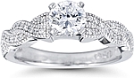 This image shows the setting with a 1.00ct round brilliant cut center diamond. The setting can be ordered to accommodate any shape/size diamond listed in the setting details section below.