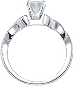 This image shows the setting with a 1.00ct round brilliant cut center diamond. The setting can be ordered to accommodate any shape/size diamond listed in the setting details section below.