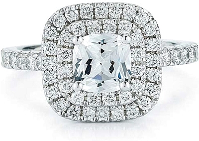 This image shows the setting with a 1.00ct cushion cut center diamond. The setting can be ordered to accommodate any shape/size diamond listed in the setting details section below.	