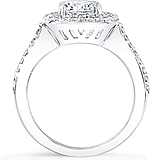 This image shows the setting with a 1.00ct cushion cut center diamond. The setting can be ordered to accommodate any shape/size diamond listed in the setting details section below.
