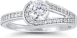 This image shows the setting with a 1.00ct round brilliant cut center diamond. The setting can be ordered to accomodate any shape/size diamond listed in the setting details section below.