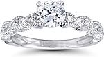 This image shows the setting with a 1.00ct round brilliant cut center diamond. The setting can be ordered to accommodate any shape/size diamond listed in the setting details section below.