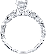 This image shows the setting with a 1.00ct round brilliant cut center diamond. The setting can be ordered to accommodate any shape/size diamond listed in the setting details section below.