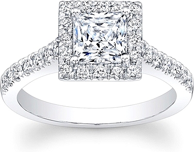 This image shows the setting with a 1.00ct princess cut center diamond. The setting can be ordered to accommodate any shape/size diamond listed in the setting details section below.
