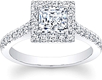 This image shows the setting with a 1.00ct princess cut center diamond. The setting can be ordered to accommodate any shape/size diamond listed in the setting details section below.
