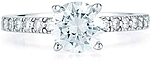 This image shows the setting with a 1.00ct round brilliant cut center diamond. The setting can be ordered to accommodate any shape/size diamond listed in the setting details section below.	