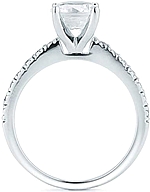 This image shows the setting with a 1.00ct round brilliant cut center diamond. The setting can be ordered to accommodate any shape/size diamond listed in the setting details section below.	