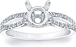This image shows the setting with a basket made to hold a 1.00ct round brilliant cut center diamond. The setting can be ordered to accommodate any shape/size diamond listed in the setting details section below.