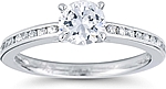This image shows the setting with a 1.00ct round brilliant cut center diamond. The setting can be ordered to accommodate any shape/size diamond listed in the setting details section below.