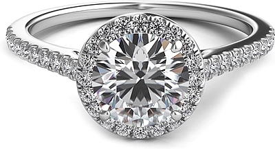 This image shows the setting with a 1.00ct round brilliant cut center diamond. The setting can be ordered to accommodate any shape/size diamond listed in the setting details section below.