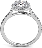 This image shows the setting with a 1.00ct round brilliant cut center diamond. The setting can be ordered to accommodate any shape/size diamond listed in the setting details section below.