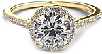This image shows the setting with a 1.00ct round brilliant cut center diamond. The setting can be ordered to accommodate any shape/size diamond listed in the setting details section below.