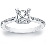 This image shows the setting with a basket made to hold a 1.00ct round brilliant cut center diamond. The setting can be ordered to accommodate any shape/size diamond listed in the setting details section below.