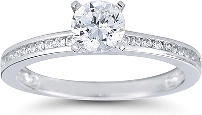 This image shows the setting with a 1.00ct round brilliant cut center diamond. The setting can be ordered to accommodate any shape/size diamond listed in the setting details section below.
