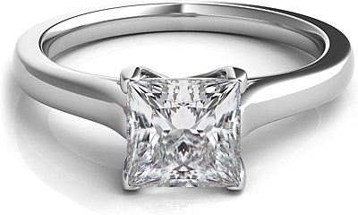 This image shows the setting with a 1.00ct princess cut center diamond. The setting can be ordered to accommodate any shape/size diamond listed in the setting details section below.
