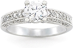 This image shows the setting with a 1.00ct round brilliant cut center diamond. The setting can be ordered to accommodate any shape/size diamond listed in the setting details section below.
