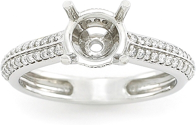 This image shows the setting with a basket made for 1.00ct round brilliant cut diamond. The setting can be ordered to accomodate any size/shape diamond listed on the setting details section below. 