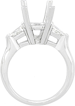 This image shows the setting with a basket made for 1.00ct round brilliant cut diamond. The setting can be ordered to accomodate any size/shape diamond listed on the setting details section below. 