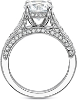 This image shows the setting with a 1.00ct round brilliant cut center diamond. The setting can be ordered to accommodate any shape/size diamond listed in the setting details section below.