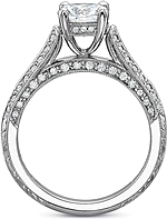 This image shows the setting with a 1.00ct round brilliant cut center diamond. The setting can be ordered to accommodate any shape/size diamond listed in the setting details section below.