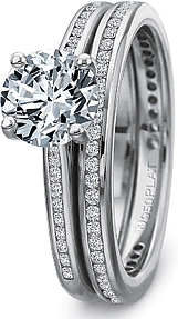 This image shows the setting with a round .75ct center diamond. The setting can be ordered to accommodate any shape/size diamond listed in the setting details section below. The matching wedding band is sold separately. 