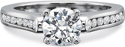 This image shows the setting with a 1.00ct round brilliant cut center diamond. The setting can be ordered to accommodate any shape/size diamond listed in the setting details section below.