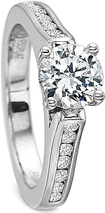 This image shows the setting with a 1.00ct round brilliant cut center diamond. The setting can be ordered to accommodate any shape/size diamond listed in the setting details section below.