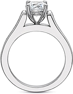 This image shows the setting with a 1.00ct round brilliant cut center diamond. The setting can be ordered to accommodate any shape/size diamond listed in the setting details section below.