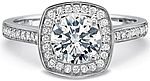 This image shows the setting with a 1.00ct round brilliant cut center diamond. The setting can be ordered to accommodate any shape/size diamond listed in the setting details section below.