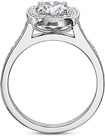 This image shows the setting with a 1.00ct round brilliant cut center diamond. The setting can be ordered to accommodate any shape/size diamond listed in the setting details section below.