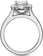 This image shows the setting with a 1.00ct round brilliant cut center diamond. The setting can be ordered to accommodate any shape/size diamond listed in the setting details section below.