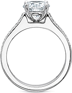 This image shows the setting with a 1.00ct round brilliant cut center diamond. The setting can be ordered to accommodate any shape/size diamond listed in the setting details section below.