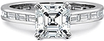 This image shows the setting with a 1.00ct asscher cut center diamond. The setting can be ordered to accommodate any shape/size diamond listed in the setting details section below.