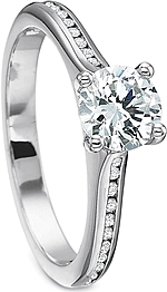 This image shows the setting with a .75ct round brilliant cut center diamond. The setting can be ordered to accommodate any shape/size diamond listed in the setting details section below.