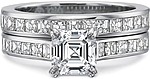 This image shows the setting with a 1.00ct asscher cut center diamond. The setting can be ordered to accommodate any shape/size diamond listed in the setting details section below. Shown with the matching wedding band; Sold separately.