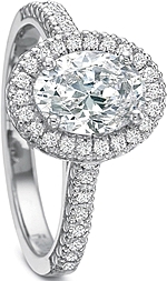 This image shows the setting with a 1.50ct oval cut center diamond. The setting can be ordered to accommodate any shape/size diamond listed in the setting details section below.