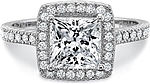 This image shows the setting with a 1.50ct princess cut center diamond. The setting can be ordered to accommodate any shape/size diamond listed in the setting details section below.