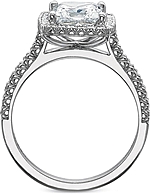 This image shows the setting with a 1.50ct princess cut center diamond. The setting can be ordered to accommodate any shape/size diamond listed in the setting details section below.