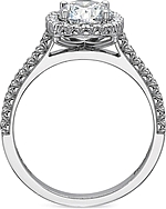 This image shows the setting with a 1.00ct round brilliant cut center diamond. The setting can be ordered to accommodate any shape/size diamond listed in the setting details section below.