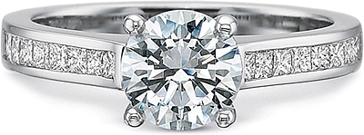 This image shows the setting with a 1.00ct round brilliant cut center diamond. The setting can be ordered to accommodate any shape/size diamond listed in the setting details section below.
