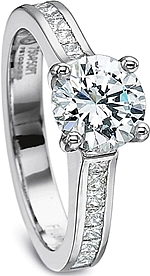 This image shows the setting with a 1.00ct round brilliant cut center diamond. The setting can be ordered to accommodate any shape/size diamond listed in the setting details section below.