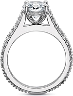 This image shows the setting with a 1.00ct round brilliant cut center diamond. The setting can be ordered to accommodate any shape/size diamond listed in the setting details section below.
