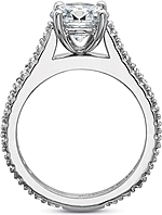 This image shows the setting with a 1.00ct round brilliant cut center diamond. The setting can be ordered to accommodate any shape/size diamond listed in the setting details section below. 