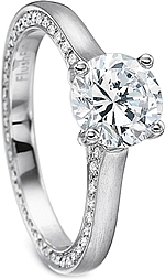 This image shows the setting with a 1.00ct round brilliant cut center diamond. The setting can be ordered to accommodate any shape/size diamond listed in the setting details section below.