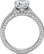 This image shows the setting with a 1.00ct round brilliant cut center diamond. The setting can be ordered to accommodate any shape/size diamond listed in the setting details section below.