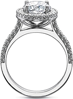 This image shows the setting with a 1.50ct round brilliant cut center diamond. The setting can be ordered to accommodate any shape/size diamond listed in the setting details section below.