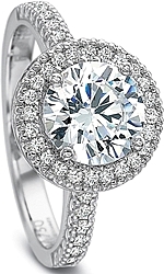 This image shows the setting with a 1.50ct round brilliant cut center diamond. The setting can be ordered to accommodate any shape/size diamond listed in the setting details section below.