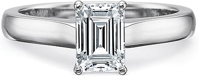 This image shows the setting with a 1.00ct emerald cut center diamond. The setting can be ordered to accommodate any shape/size diamond listed in the setting details section below.