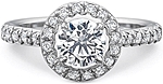 This image shows the setting with a .75ct round brilliant cut center diamond. The setting can be ordered to accommodate any shape/size diamond listed in the setting details section below.
